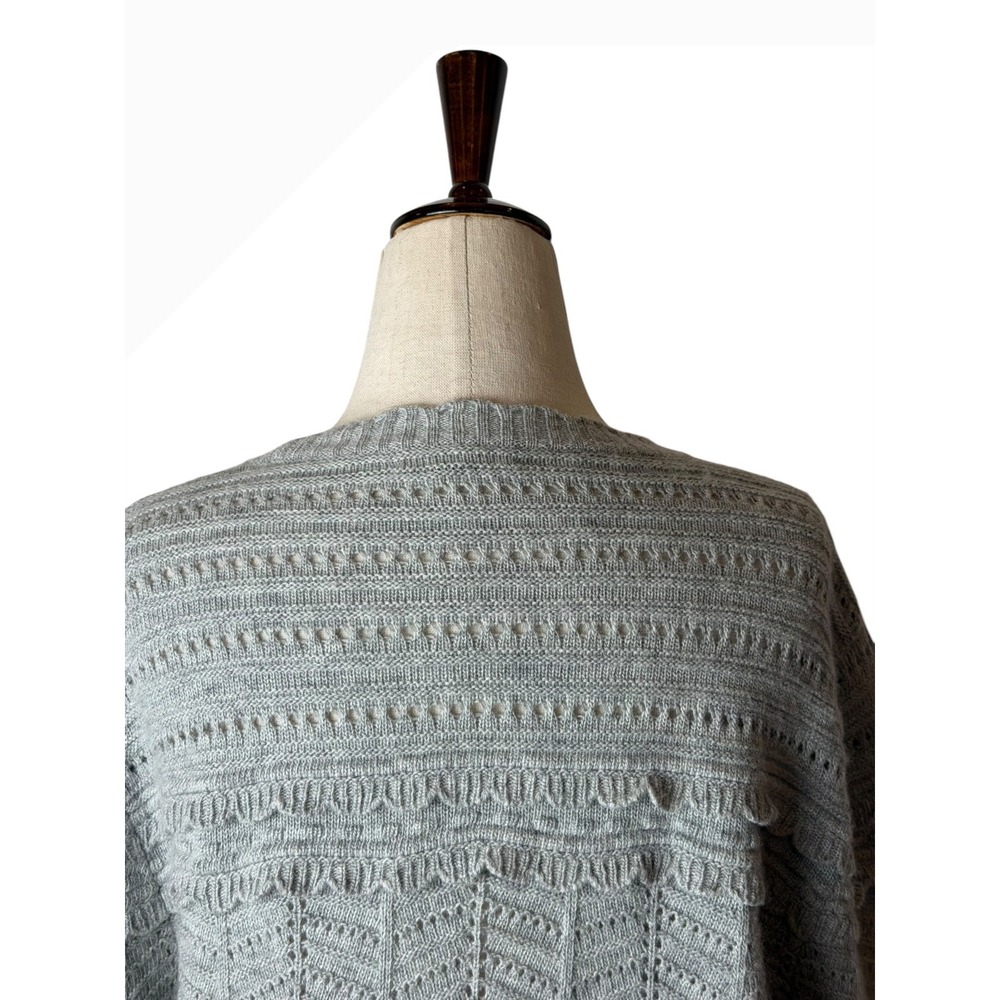 J Crew Scallop Pointelle Knit Sweater Women Large Gray Wool Blend Preppy Boho - Picture 6 of 10